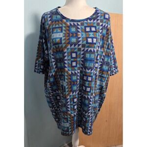 LuLaRoe Carly Dress Medium Blue Geometric Southwestern Print Short Sleeve M